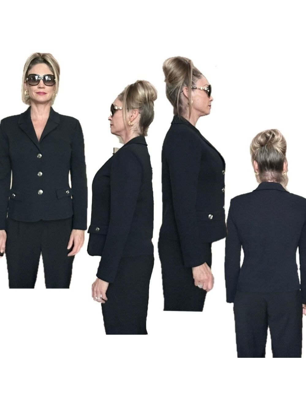 St. John Collection black knit blazer long sleeve front button closure Sz 10